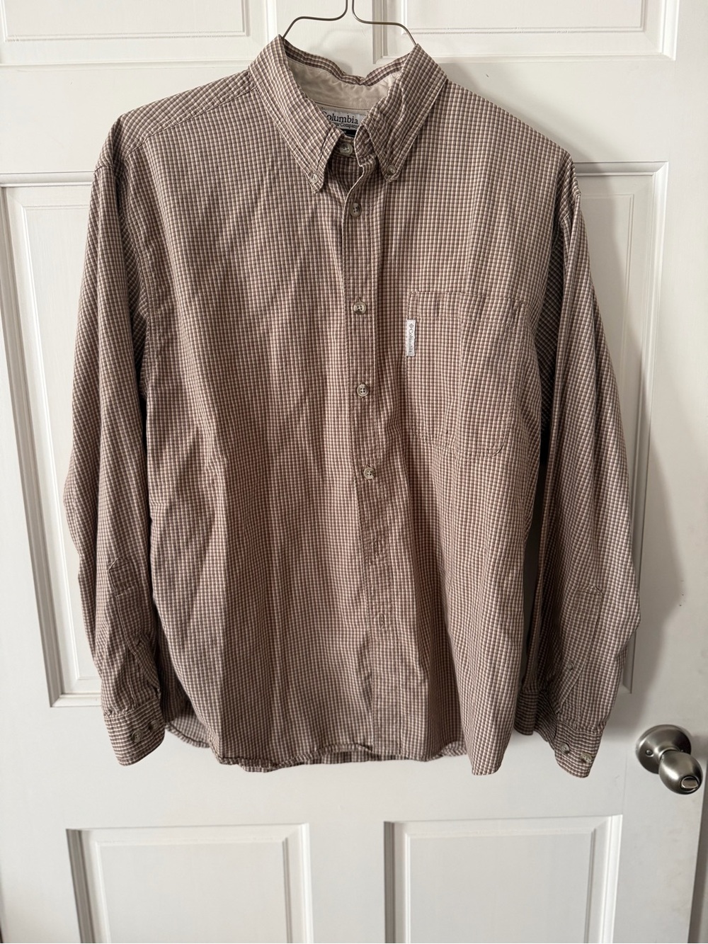 Columbia Men's Tan and Brown Large-Check Button-Down Shirt